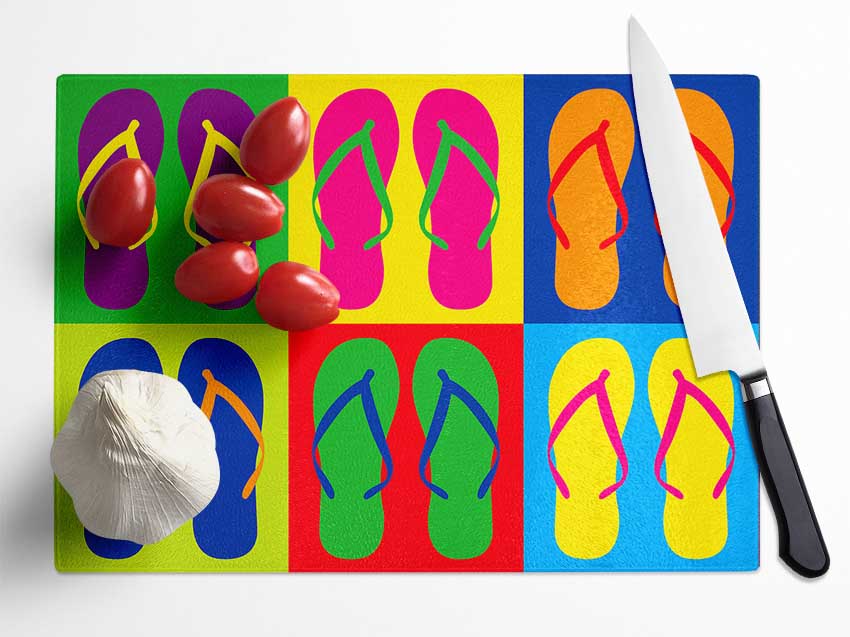 Pop Art Flip Flops Glass Chopping Board