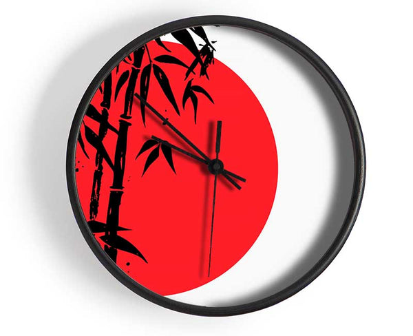 Black Bamboo In The Red Sun Clock - Wallart-Direct UK