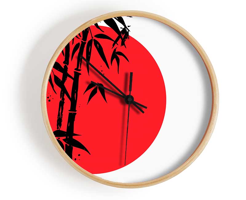 Black Bamboo In The Red Sun Clock - Wallart-Direct UK