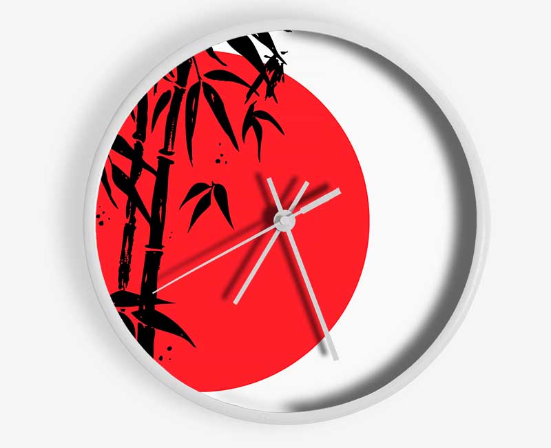 Black Bamboo In The Red Sun Clock - Wallart-Direct UK