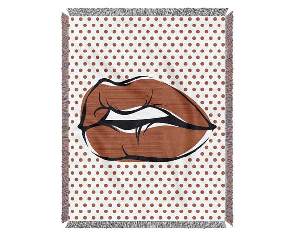 Red Lips On Pokerdots Woven Blanket