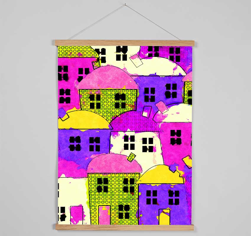 Colourful Town Houses Hanging Poster - Wallart-Direct UK