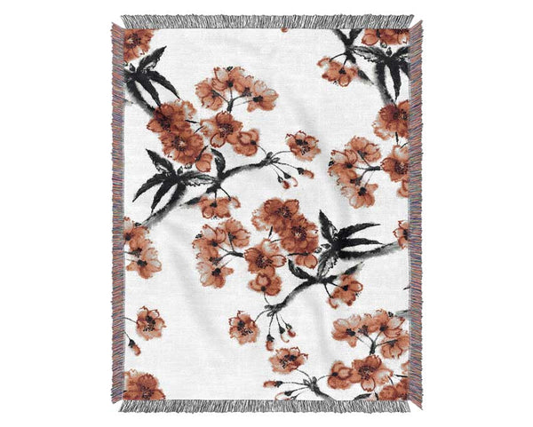 Cherry Blossom Branches Woven Blanket