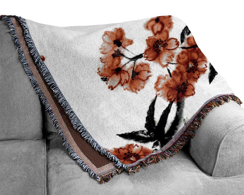 Cherry Blossom Branches Woven Blanket