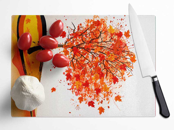 Autumn Orange Tree Glass Chopping Board