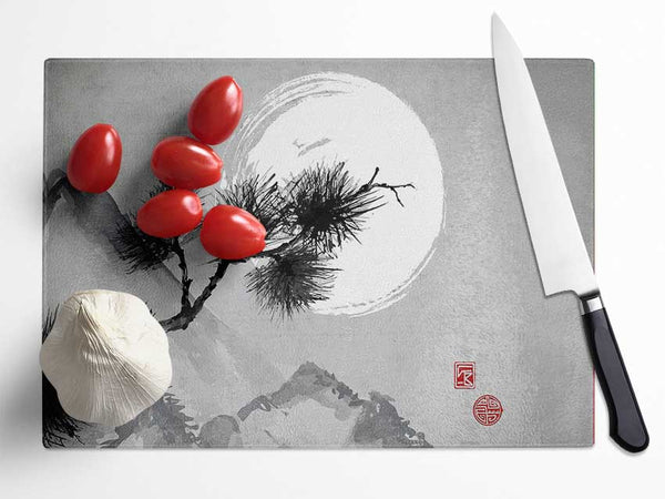 Chinese Mountain Tree Tops Glass Chopping Board