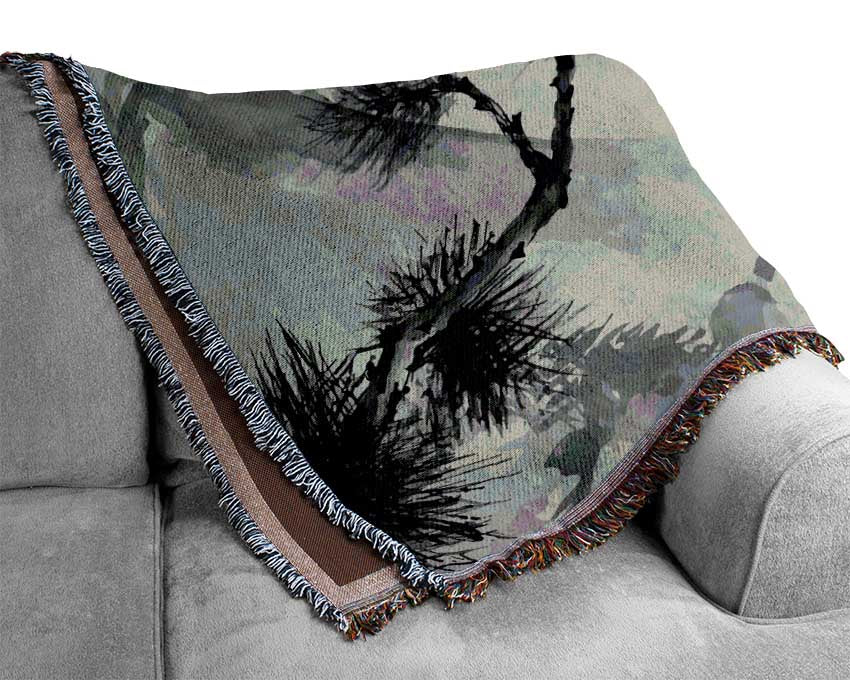 Chinese Mountain Tree Tops Woven Blanket