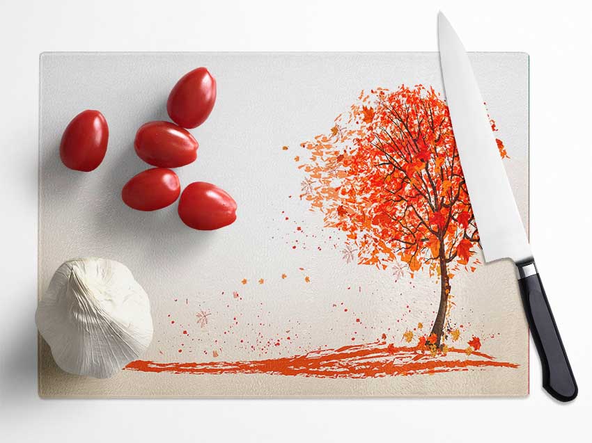 As The Leaves Fall Of The Autumn Tree Glass Chopping Board