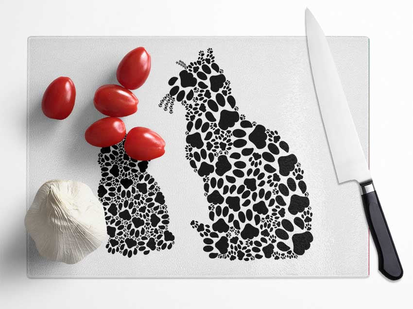 Paw Print Cats Glass Chopping Board