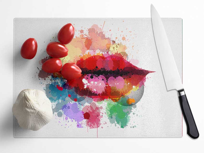 Rainbow Lips Glass Chopping Board