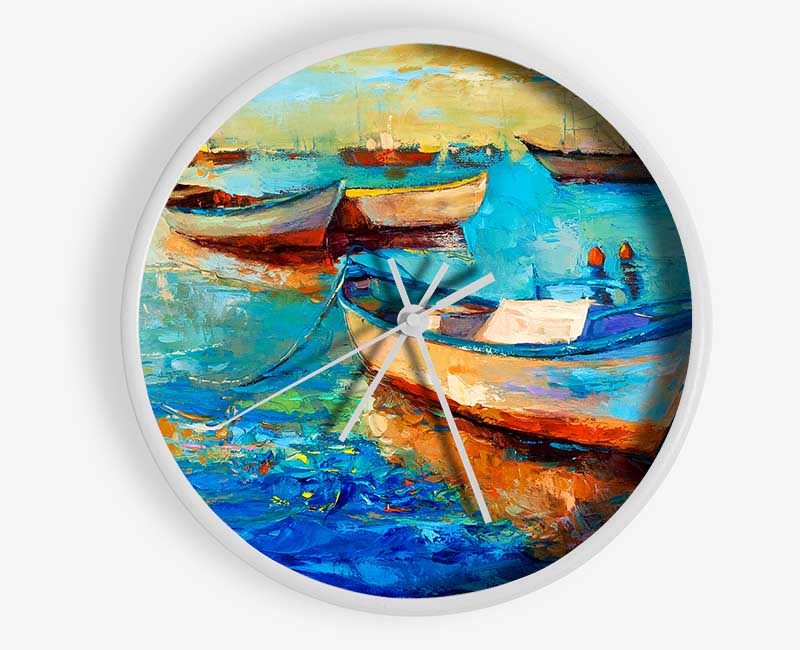 Sail Boats On The Sunset Waters Clock - Wallart-Direct UK