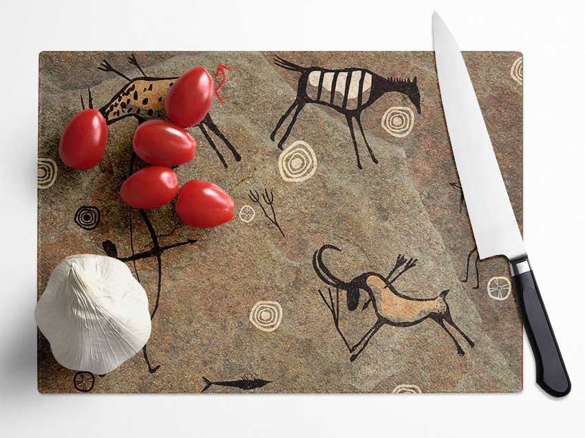 Cave Man Paintings Glass Chopping Board