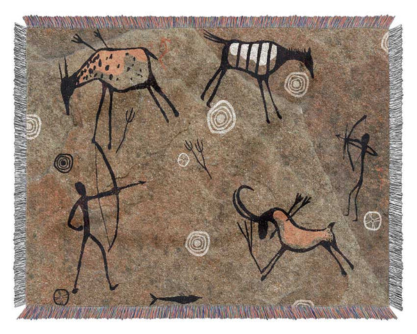 Cave Man Paintings Woven Blanket