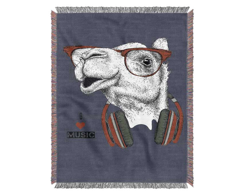 Camel I Love Music Woven Blanket