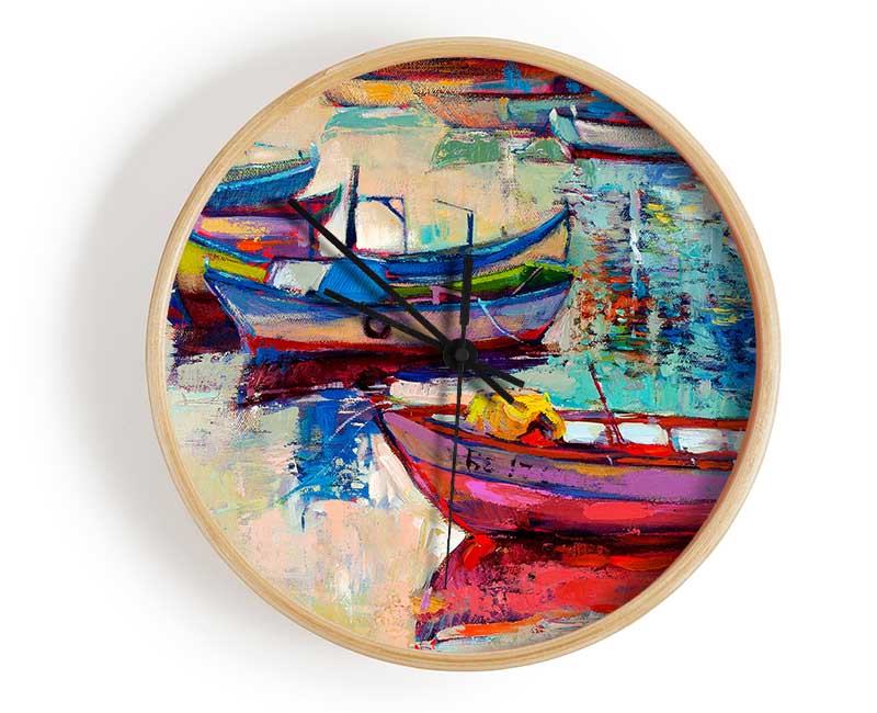 Colourful Boats On The Water Clock - Wallart-Direct UK