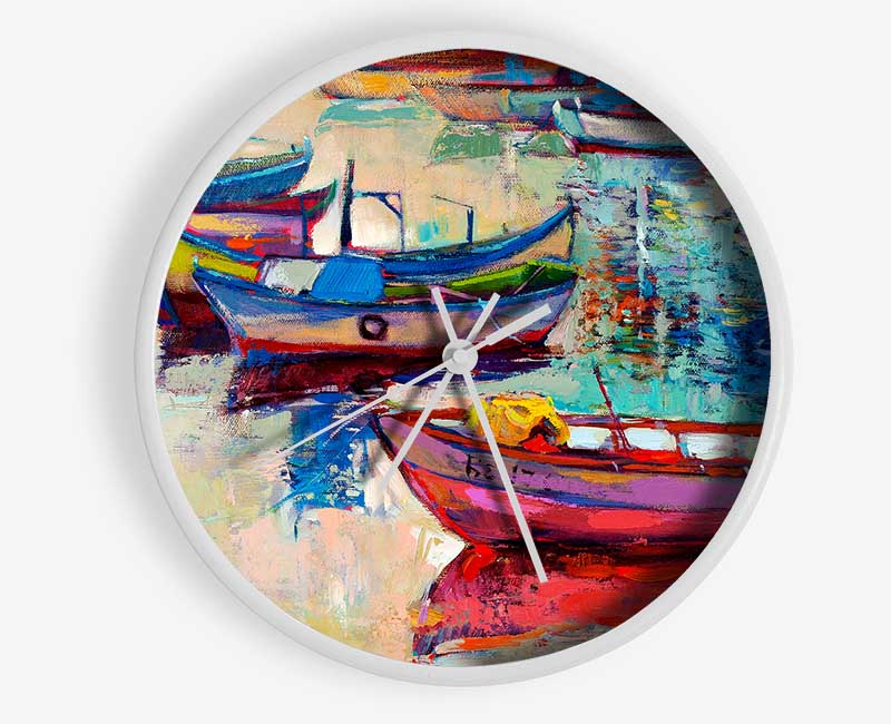 Colourful Boats On The Water Clock - Wallart-Direct UK