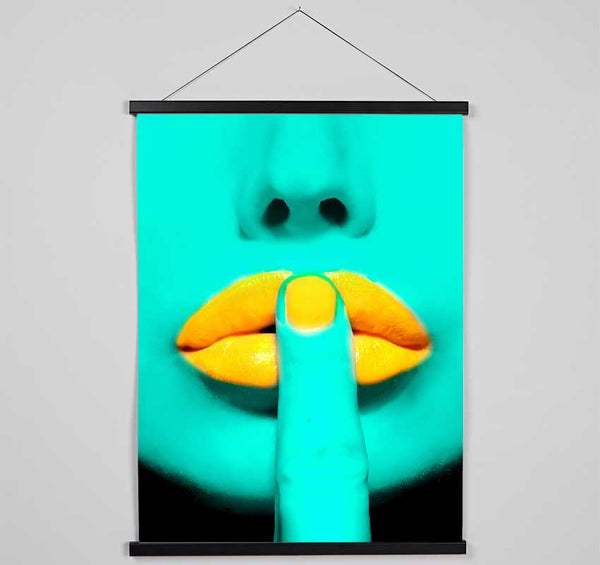 Sshhh Orange Lips Hanging Poster - Wallart-Direct UK