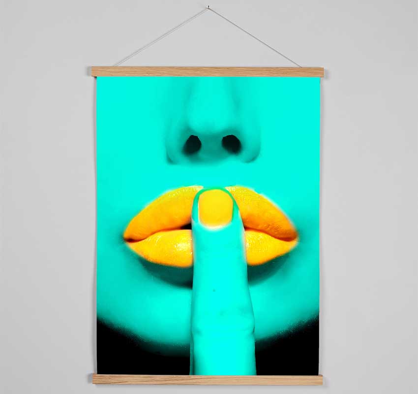 Sshhh Orange Lips Hanging Poster - Wallart-Direct UK