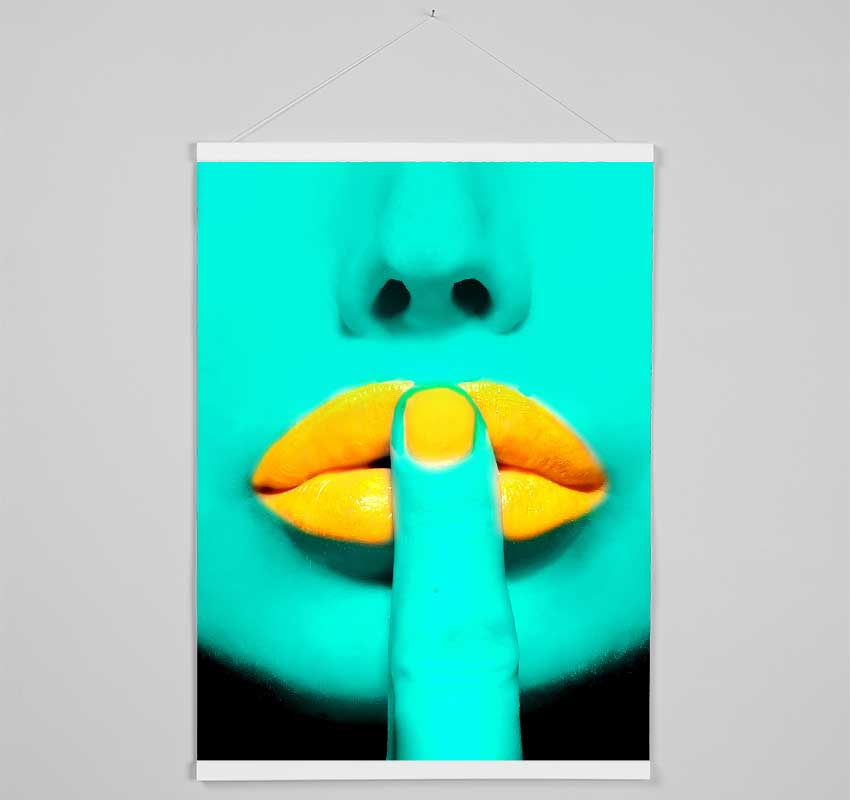 Sshhh Orange Lips Hanging Poster - Wallart-Direct UK