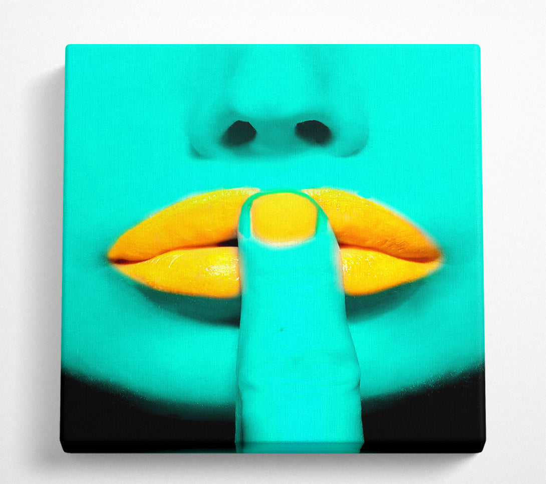 A Square Canvas Print Showing Sshhh Orange Lips Square Wall Art