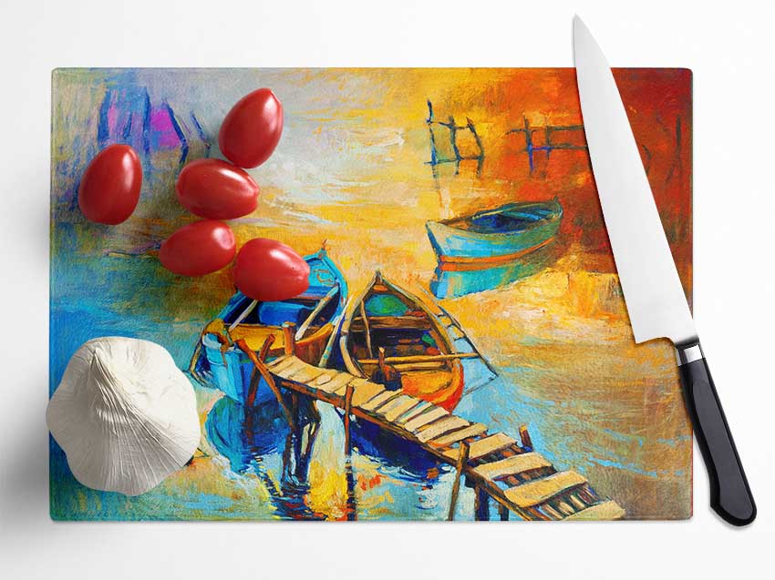 Golden Sail Boat Waters Glass Chopping Board