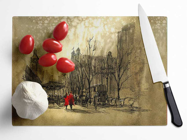 Golden City Walk Glass Chopping Board