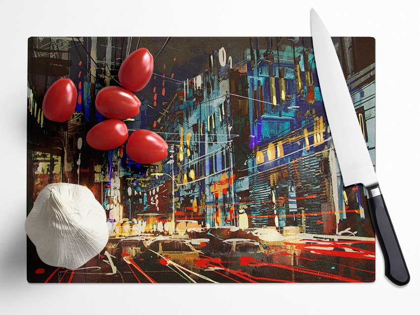 Traffic In The City Glass Chopping Board