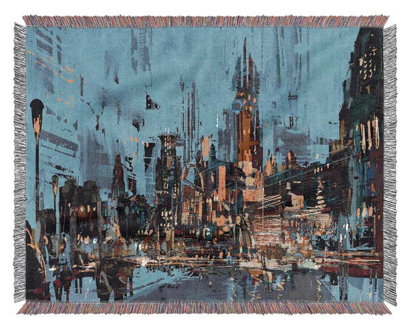 As The Night Falls In The City Woven Blanket