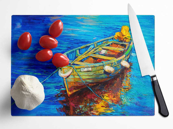 Rowing Boat Blues Glass Chopping Board