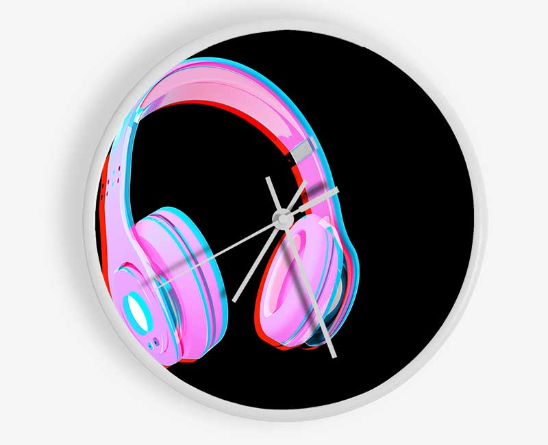 Funky Pink Headphones Clock - Wallart-Direct UK