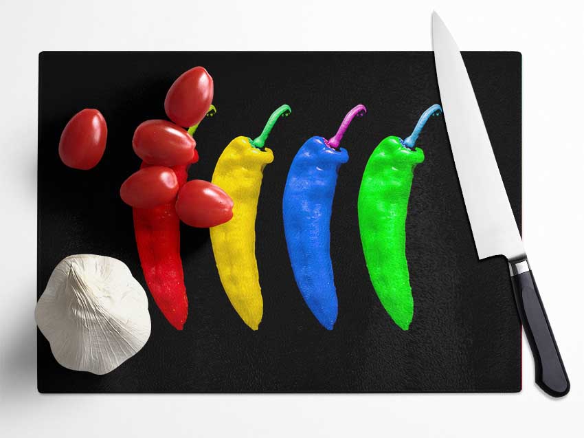 Vivid Chilis Glass Chopping Board