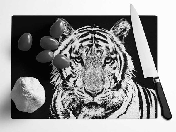 Stunning Tiger Face Glass Chopping Board