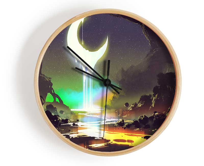 Lava Moon Melting Into The River Clock - Wallart-Direct UK