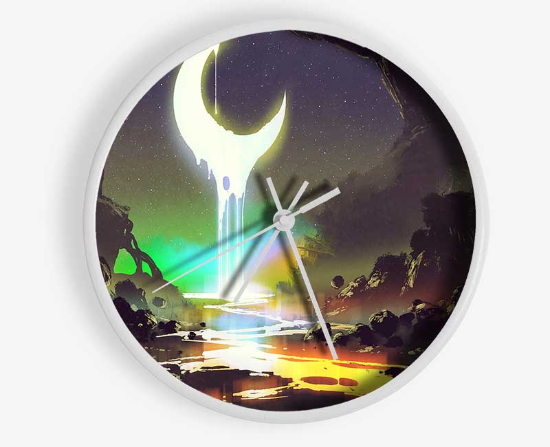 Lava Moon Melting Into The River Clock - Wallart-Direct UK