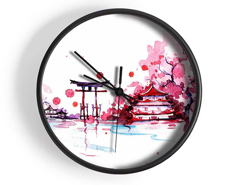 Pink Chinese Village Clock - Wallart-Direct UK