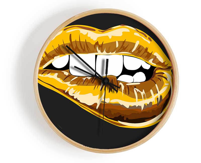 Gold Lip Bite Clock - Wallart-Direct UK