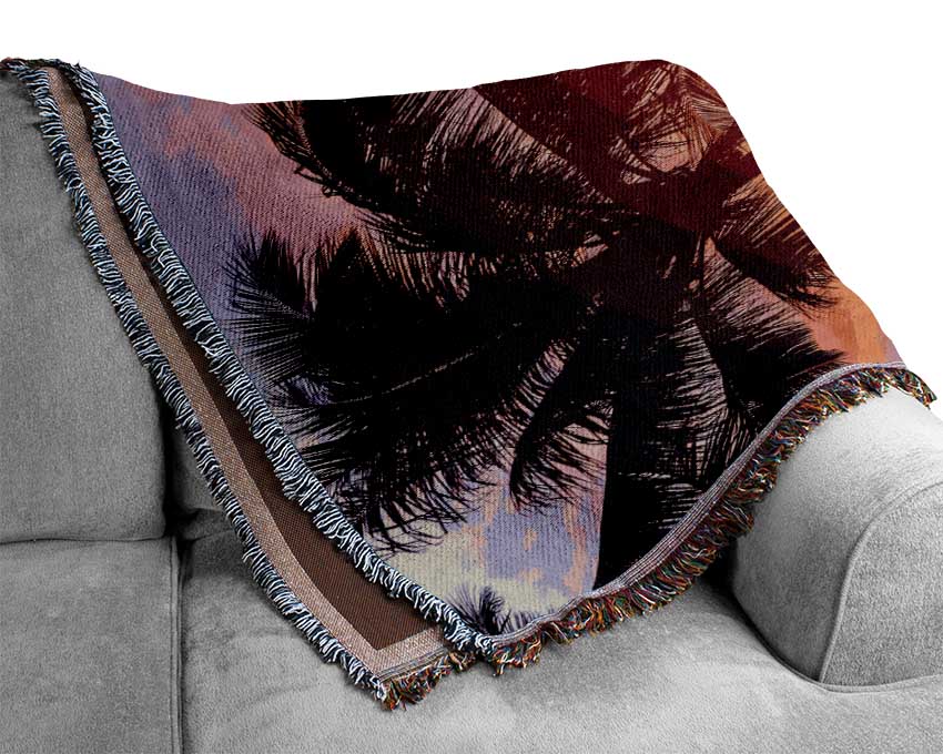 Sunset Palm Trees Woven Blanket