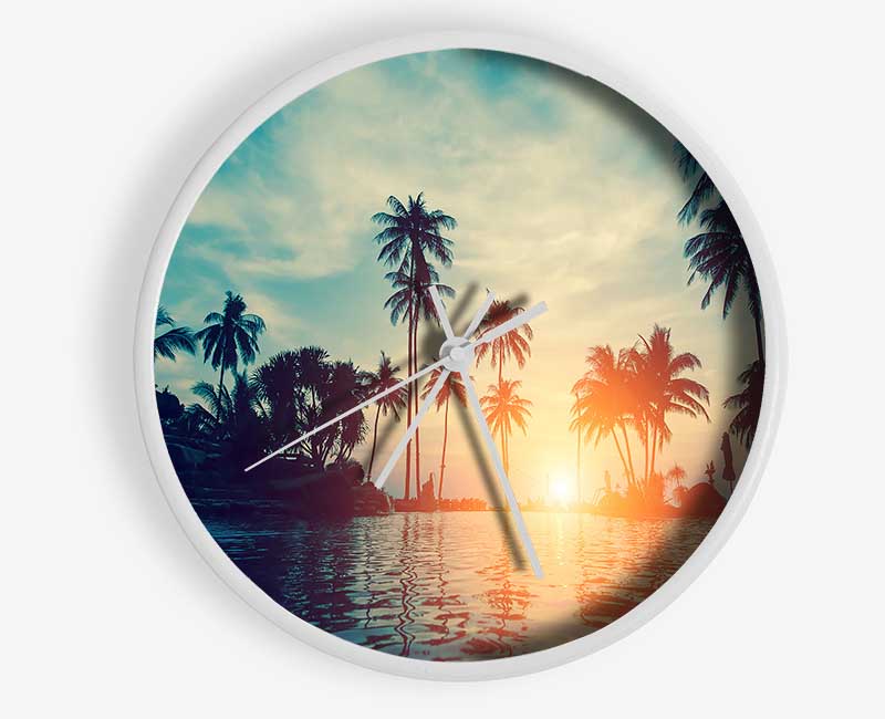 Palm Tree Waters Clock - Wallart-Direct UK