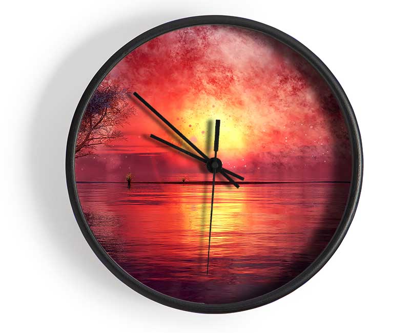 Fire Ocean Sunset Clock - Wallart-Direct UK