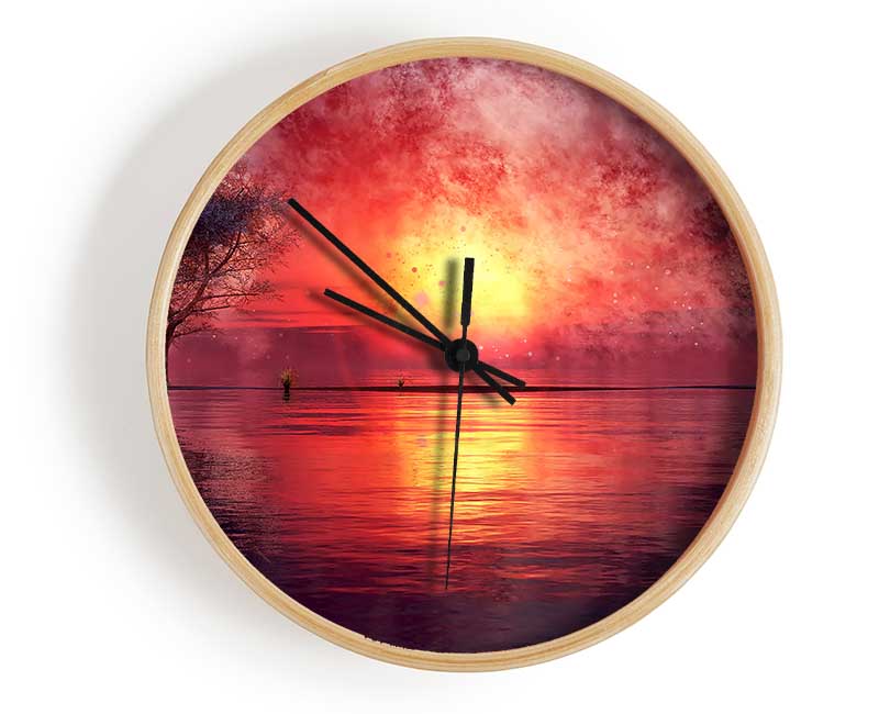 Fire Ocean Sunset Clock - Wallart-Direct UK