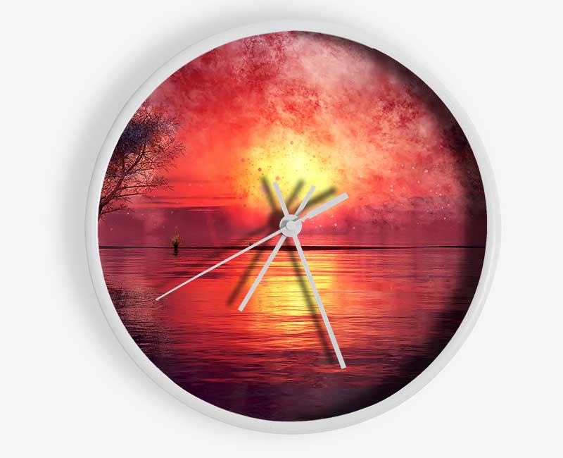 Fire Ocean Sunset Clock - Wallart-Direct UK