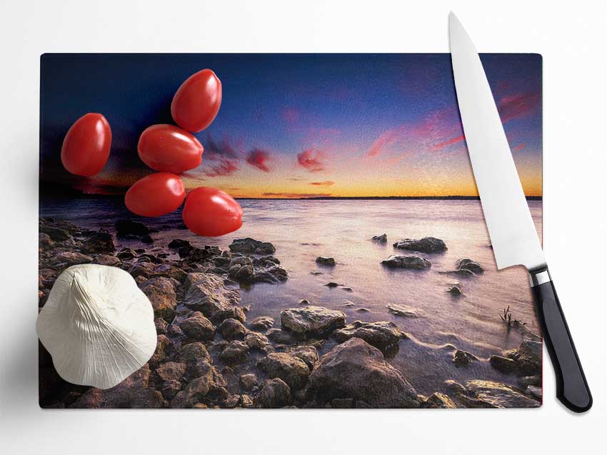 Serene Ocean Rocks Glass Chopping Board