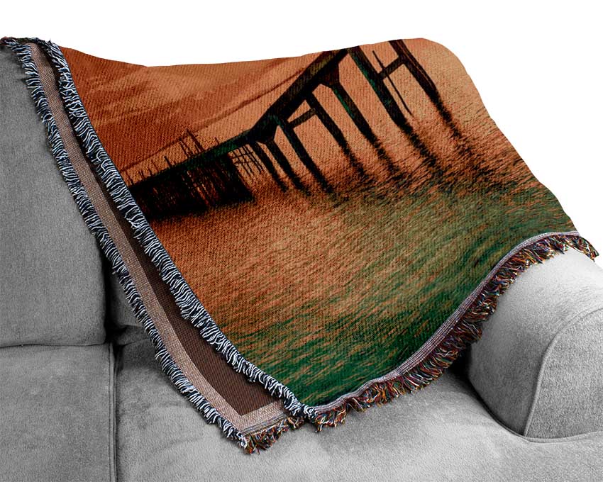 The Old Fishing Pier Woven Blanket