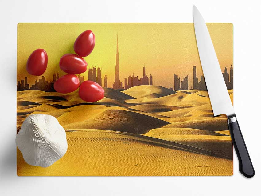 Burj Khalifa Golden Sunset Glass Chopping Board