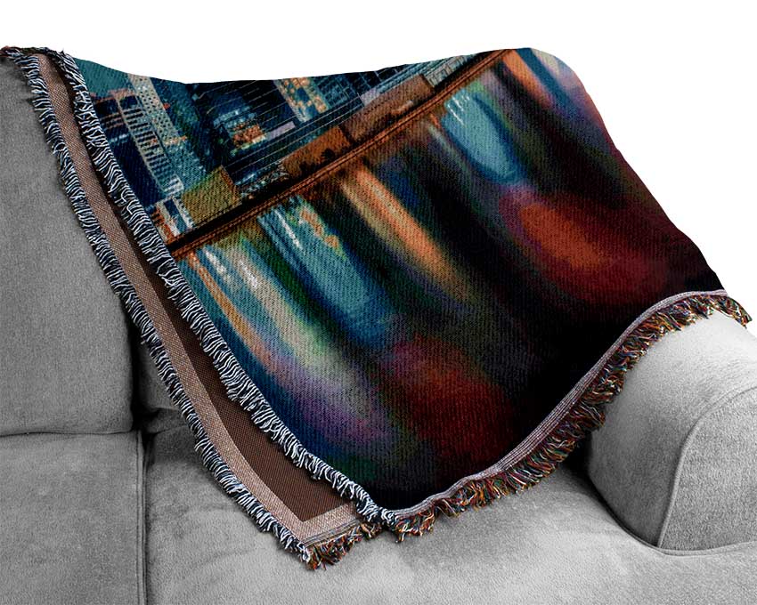 Colourful City At Night Woven Blanket