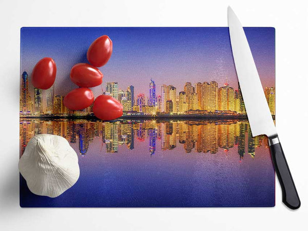 Reflections Of The Colourful City By Night Glass Chopping Board