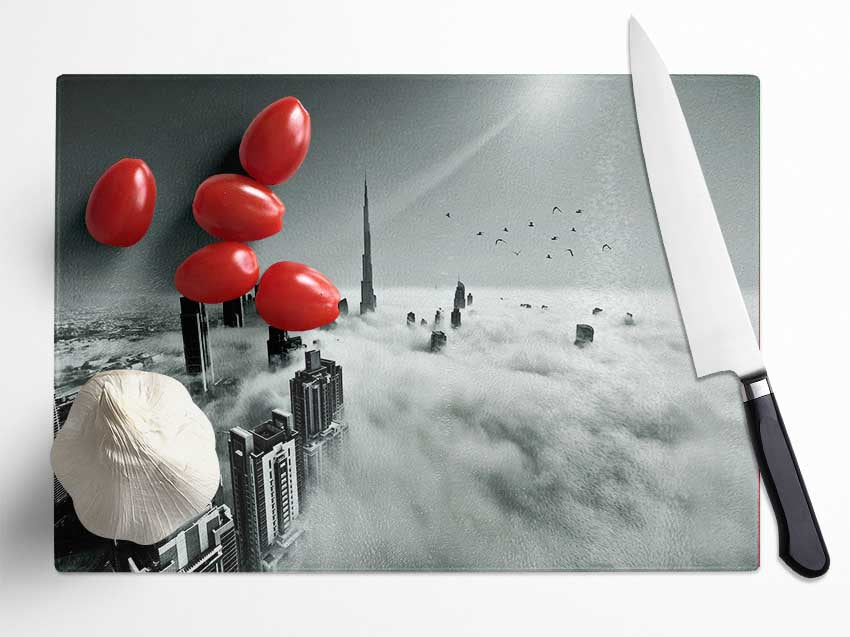 City In The Heavens Glass Chopping Board