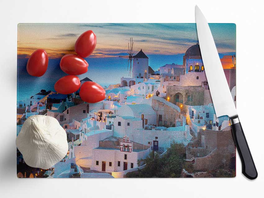 Santorini At Sunset Glass Chopping Board