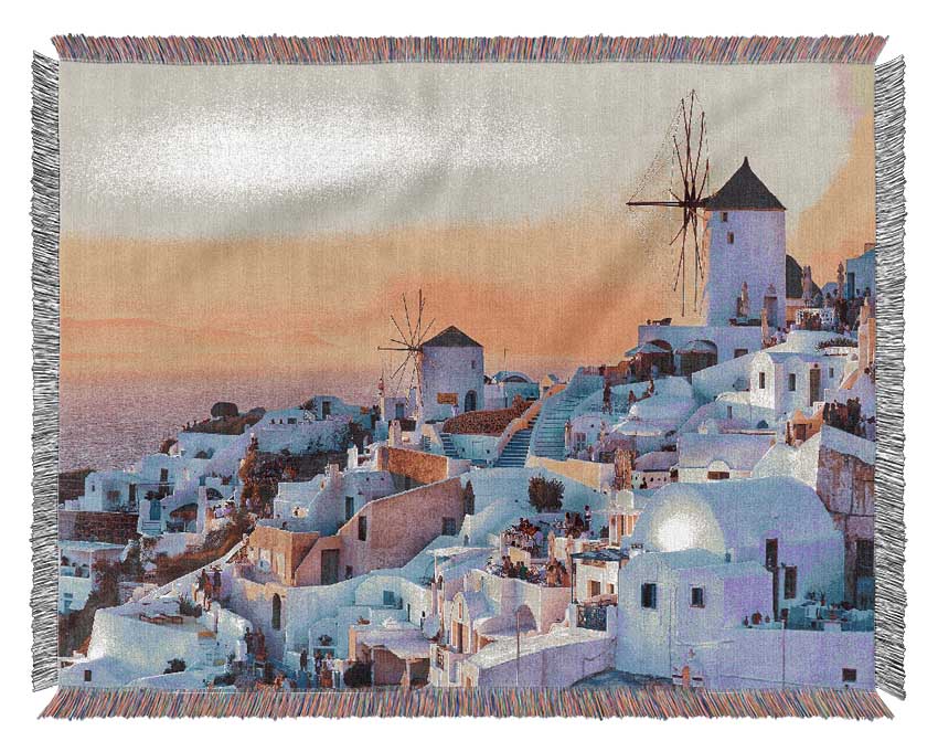 Sunset In Santorini Woven Blanket