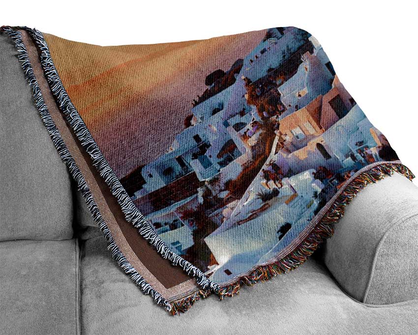 Sunset In Santorini Woven Blanket